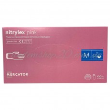 Рукавички одноразові нітрилові без пудри рожеві PINK Mercator Nitrylex  100 шт 3.5 грама розмір М