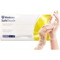 Рукавички одноразові вінілові без пудри прозорі Medicom 100 шт, розмір L