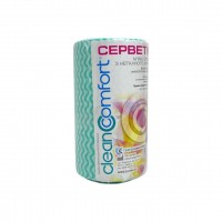 Салфетки в рулоне с перфорацией CleanComfort размер 15*15, спанлейс, плотность 50 г/м2, (100 шт), структура сетка зеленая волна