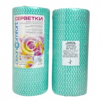 Серветки в рулоні з перфорацією CleanComfort розмір 25*30, спанлейс, щільність 50 г/м2, (100 шт), структура сітка зелена хвиля