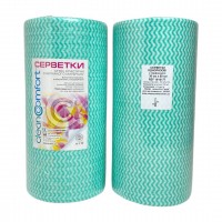 Серветки в рулоні з перфорацією CleanComfort розмір 30*50, спанлейс, щільність 50 г/м2, (100 шт), структура сітка зелена хвиля