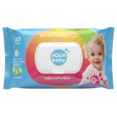Влажные салфетки в упаковке с клапаном Aqua Baby Chamomile, с экстрактом стада, календулы и ромашки 120 шт