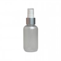 Флакон пластиковый матовый для жидкости диаметр горлышка 24 мм с крышкой-спрей бело-серебряный 100 мл