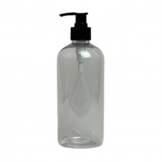 Флакон пластиковий прозорий для рідини (діаметр горлечка 28 мм) з чорним дозатором 500 мл