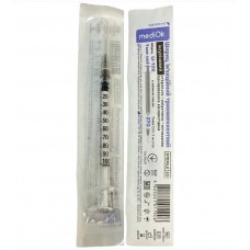 Шприц ін’єкційний 3-х компонентний інсуліновий одноразовий стерильний MEDIOK 1 мл U-100 зі змінною голкою, 27G (0.4*13 мм)